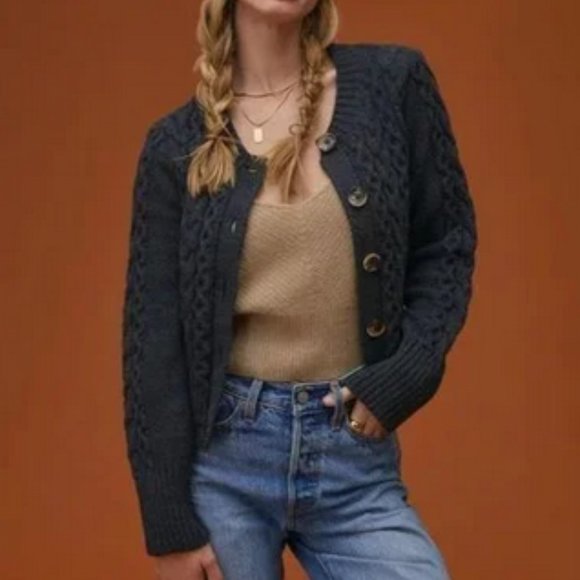 AnthropologieMaeve XXSP XXS NWT Gray Cable-Knit Shrunken Cardigan